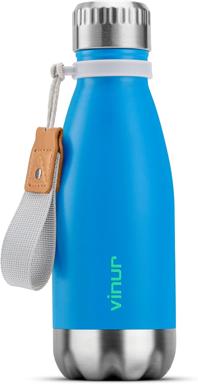 VINUR Small Water Bottle for School-9 oz Stainless Steel Insulated Leak Proof Sports Water Bottle for Purse, Gift for Girl Boy, Sky Blue