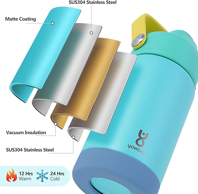 Kids Water Bottle for School 12 oz,Stainless Steel Insulated Water Bottles,Pink Water Bottles for Toddler Girls Boys with Straw Lids & Handle(Blue)