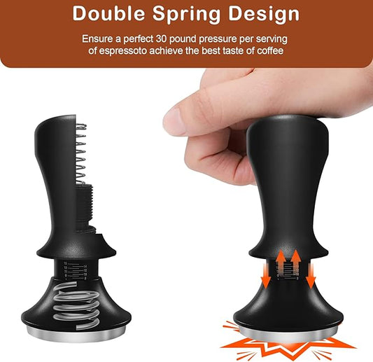51mm Espresso Tamper, Premium Calibrated Spring Loaded Tamper, Flat Stainless Steel Base Espresso Tamper 51mm, Espresso Coffee Tamper for Barista Home Coffee Accessories