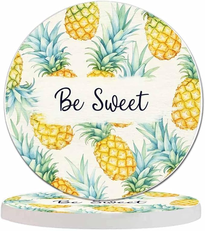 Watercolor Drink Coaster Tropical Pineapple Cartoon Exotic Fruit Pattern Be Sweet Beautiful Home Decor Diatomite Heat-Resistant Diatomite 4 Inch for Cold Drinks Wine Mugs Cups