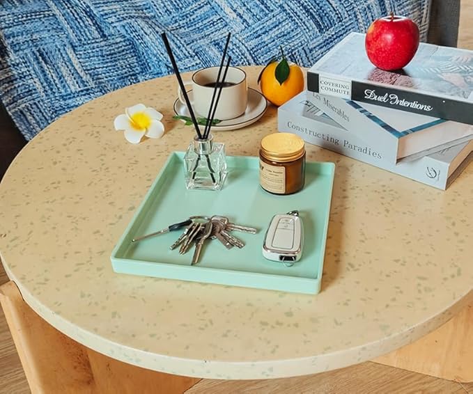 Small Square Tray (9 inch) 3 Pack, Durable Green Tray for Desserts & Organization, Lightweight for Coffee, Drinks, Party, Seasoning, Perfume and Display.