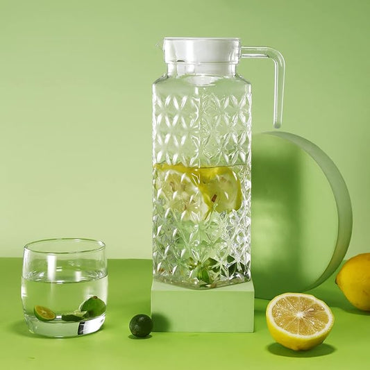 Acrylic Pitcher 37 oz, OEH Unbreakable Clear Plastic Pitcher with Lid, BPA-Free, Heat-Resistant Small Plastic Water Pitcher for Tea, Sangria, Lemonade, Juice, Milk, Diamond