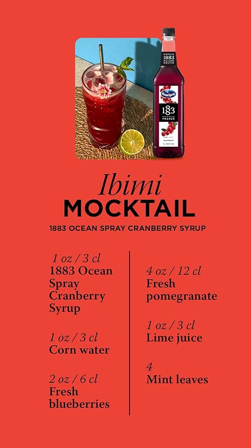 1883 Cranberry for Drinks, Made in France, 1 Liter Glass Bottle