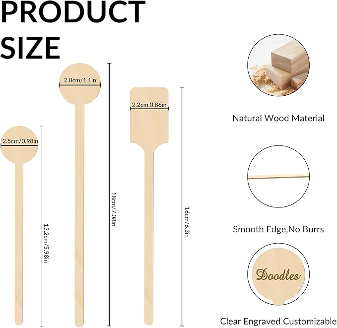 Custom Wooden Drink Stirrers,50-500 Pieces 6" Personalized Swizzle Sticks for Cocktails,Coffee,Beverage Mixer,Reusable Stir Sticks for Bar,Restaurant,Wedding Party Favors,Christmas,Holidays (Round,S)