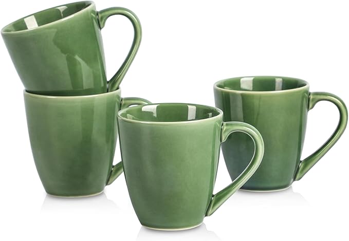 vicrays Coffee Mug Set, 12 Ounce, Set of 4, Ceramic Mug for Men, Women, Unique Glazed Mugs with Handle for Coffee, Tea, Milk, Cocoa, Cereal(Green)