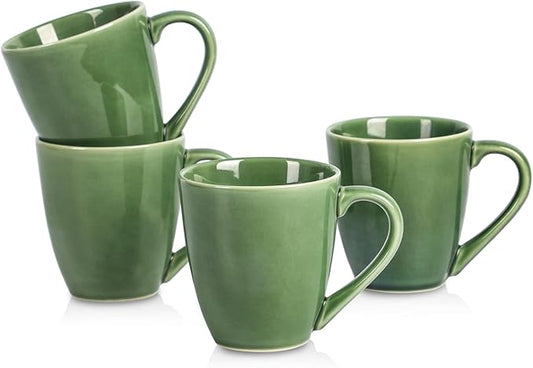 vicrays Coffee Mug Set, 12 Ounce, Set of 4, Ceramic Mug for Men, Women, Unique Glazed Mugs with Handle for Coffee, Tea, Milk, Cocoa, Cereal(Green)