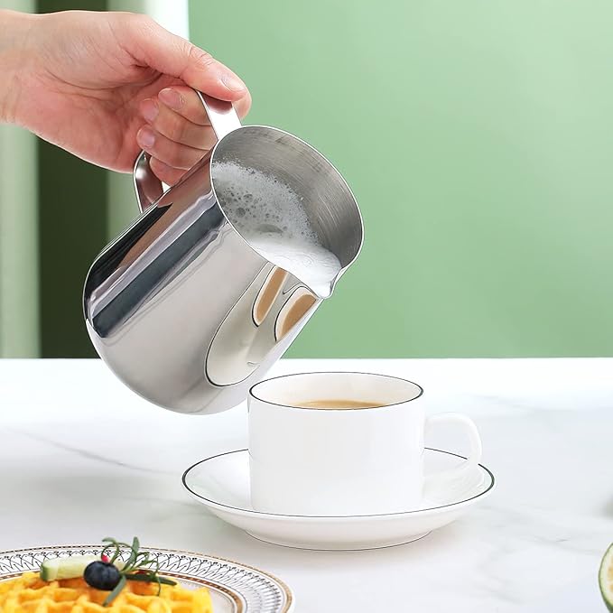 Milk Frothing Pitcher 21oz - 620ml, Kyraton Stainless Steel Espresso Steaming Pitchers with Decorating Pen,Milk Coffee Frother Cups Cappuccino Latte Art Barista Steam Pitchers Milk Jug Cup (Silver)