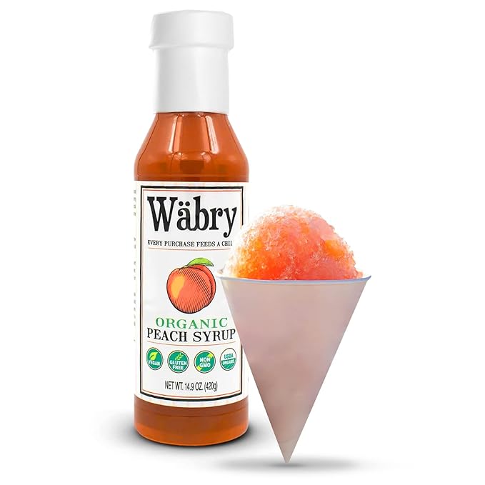 Wäbry Organic Peach Syrup – 14.9oz (420g), Natural Fruit Syrups for Drinks, Pancakes, Tea, Shaved Ice and Ice cream, Vegan, Non-GMO, Dye-Free Snow Cone Syrup – BPA-Free Plastic Bottle