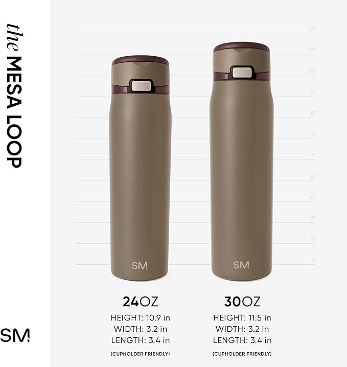 Simple Modern Mesa Loop Water Bottle with Covered Straw and Handle | 24oz Cup Holder Friendly Insulated Stainless Steel Bottles for Travel, Sports and School | Hazelnut