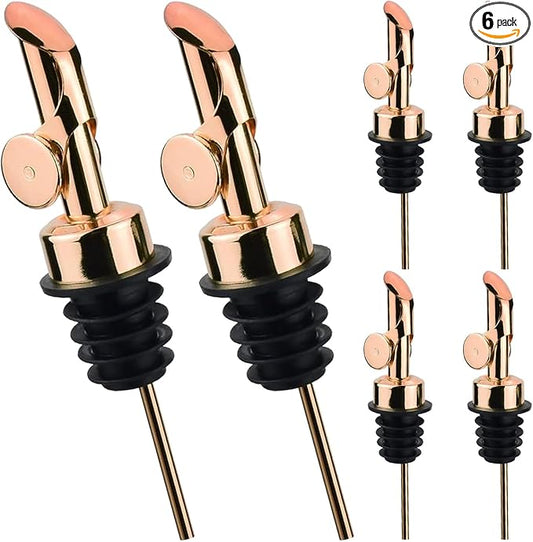 Pafusen 6 Pack Auto Flip Olive Oil Dispenser, Liquor Pour Spout, Oil Dispenser for Kitchen, Easily Turn Your Bottles into Dispensers for Liquor, Coffee Syrup or Oils, Weighted Pourer, Rose Gold