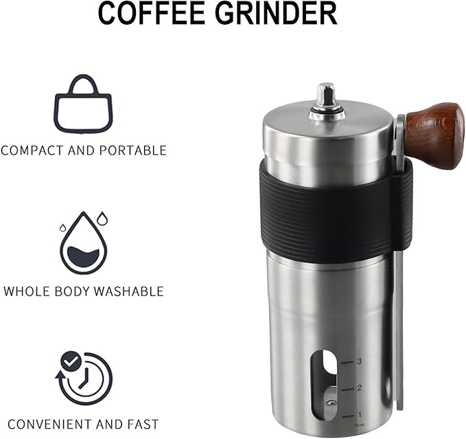 Deskbloom Manual Coffee Grinder Stainless Steel Portable Hand Crank Adjustable Coarseness Conical Burr for Espresso Pour Over Drip Cold Brew