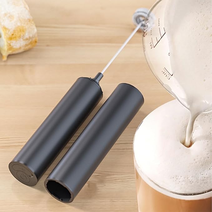 Electric Milk Frother Handheld Rechargeable with Cover-Coffee Frother Wand, Drink Mixer Handheld with 2 Detachable Stainless Whisks 2 Speed Adjustable for Latte, Cappuccino, Matcha, Egg (Black)