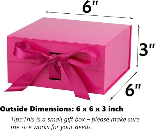 OEMVALATY Bright Pink Gift Box,6x6x3 Inches Gift Boxes with Lids for Presents with Magnetic Closure and Ribbon for Wedding,Storage,Birthday