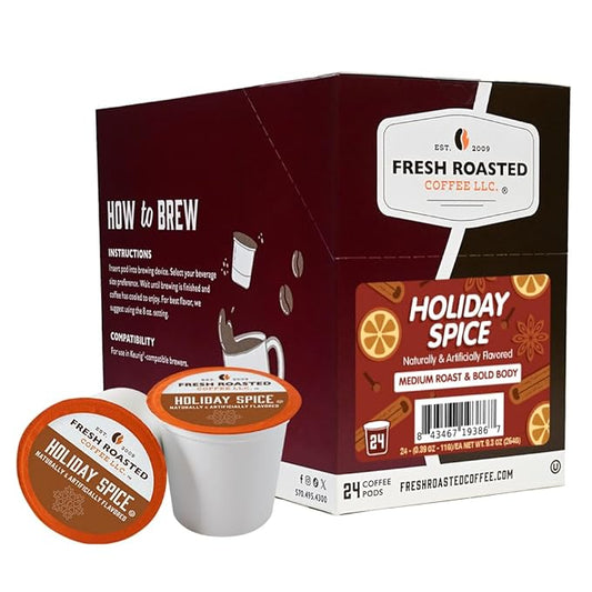 Fresh Roasted Coffee, Holiday Spice, Flavored Coffee Pods, K-Cup Compatible, 24 Count