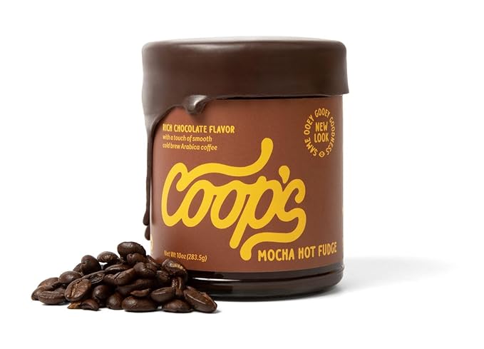 Coop's Mocha Hot Fudge: All Natural Cold Brew Mocha Hot Fudge Gluten Free Toppings for Icecream, Desserts and Coffee - 10 Ounce
