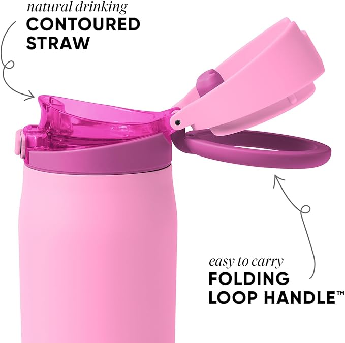 Simple Modern Mesa Loop Water Bottle with Covered Straw and Handle | 24oz Cup Holder Friendly Insulated Stainless Steel Bottles for Travel, Sports and School | Dragon Fruit Mix
