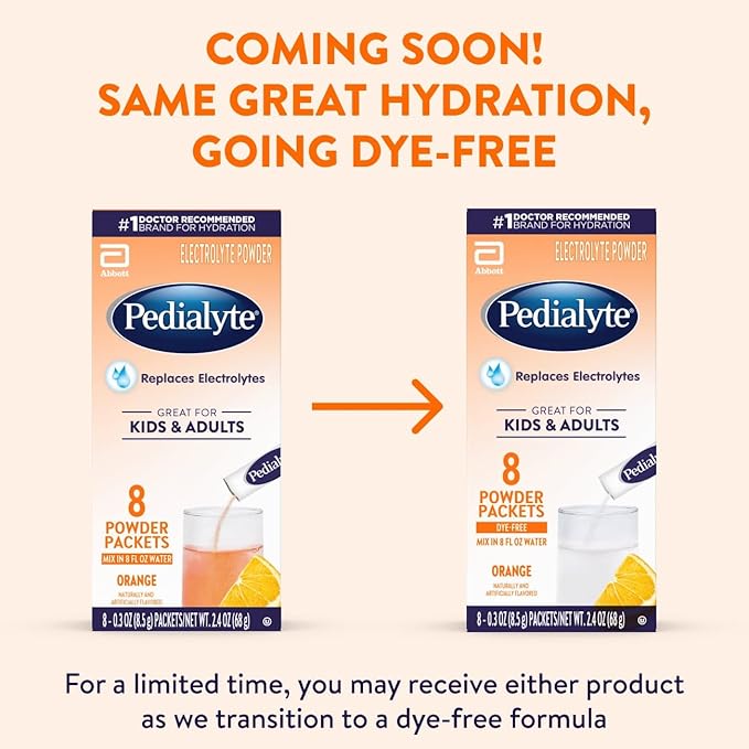 Pedialyte Electrolyte Powder, Hydration Drink for Kids & Adults, Orange, 100 Powder Packets