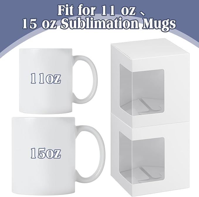 Harloon 72 Pcs Mug Boxes for Gift Coffee Mug Box Transparent Packaging Box for Blanks Sublimation 11oz, 12oz, 15oz Ceramic Blank Coffee Mugs Cups Gift Wrapping(White)