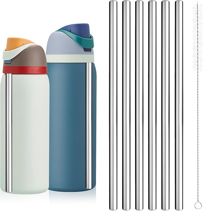 Straw Replacement for Owala Water Bottle 24 oz 32 oz, Reusable Stainless Steel Straws with 1 Cleaner Brush, BPA-free Dishwasher Safe Accessories Compatible with Owala Water Bottle