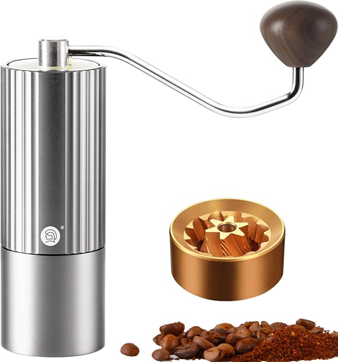 CUFEJORO Z3 /Z3pro Coffee Bean Grinder, Hand Grinder with 6-Core CNC Stainless Steel Conical Burr,Double Bearing Positioning for Espresso,Pour Over,FrenchPress,Moka,Americano (Silver, Z3PRO)