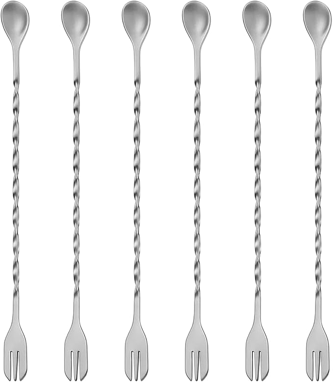 6 Pieces Cocktail Spoon Long Handle, Stainless Steel Mixing Utensils for Bartenders, Professional Stirring Tool for Cocktails and Drinks