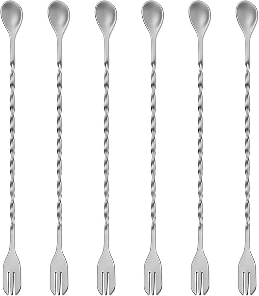 6 Pieces Cocktail Spoon Long Handle, Stainless Steel Mixing Utensils for Bartenders, Professional Stirring Tool for Cocktails and Drinks