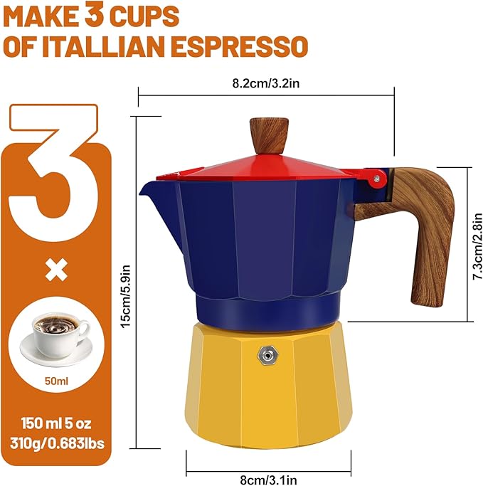 DITOSH 3 Cup Aluminum Espresso Stovetop Moka Pot Express Coffee Maker Percolator Italian Classic Mocha Coffee Machine for Italian and Cuban Cafe Brewing for Home & Camping 150ml 5oz