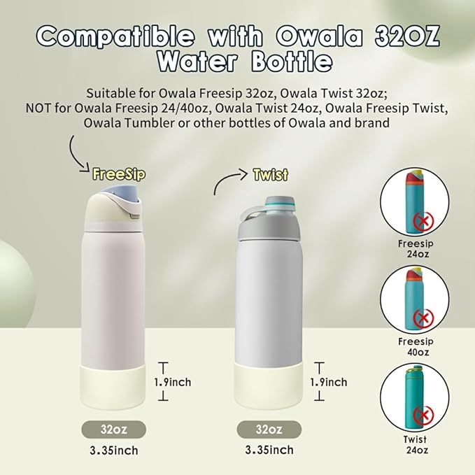 2PCS Silicone Water Bottle Boot, Compatible with Owala 24oz 32oz 40oz, Protective Anti-Scratch & Anti-Dent No Noise Sleeve Cover for FreeSip/Twist/Flip Water Bottles (Iced Breeze, 32oz)