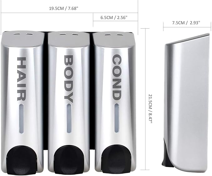 Wall Mounted Shower Soap Dispenser 3 Chamber No Drill Shampoo Dispenser for Shower Wall Shampoo and Conditioner Dispenser for Bathroom Hotel 3 * 350ml Silver