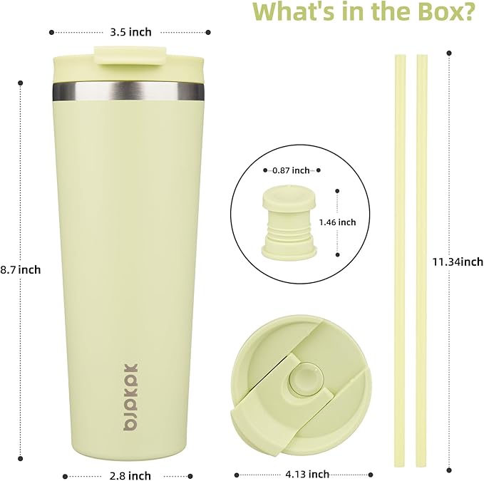 BJPKPK 26oz Insulated Tumbler With lid And Straw Stainless Steel Tumblers Travel Coffee Mug Reusable Thermal Cup,Macaron Green