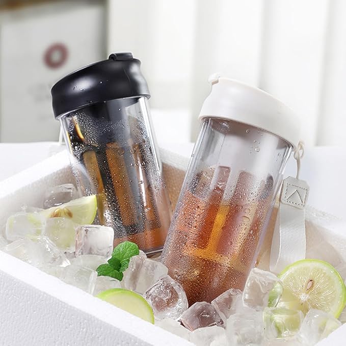 watchget Cold Brew Coffee Maker Travel Tumbler with Soft Silicone Handle Portable Iced Coffee & Tea Infuser with Airtight Lid Cold Brew Travel Cup 17oz/500ml black