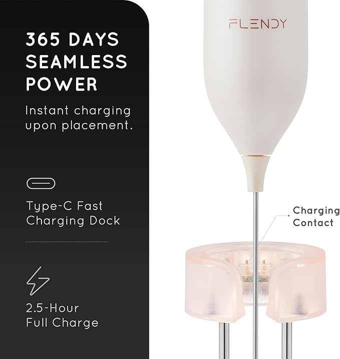 Rechargeable Milk Frother Handheld, Coffee Frother Handheld with USB-C Charging Stand, Electric Drink Mixer Handheld, Mini Electric Whisk Frother for Coffee, Matcha, etc