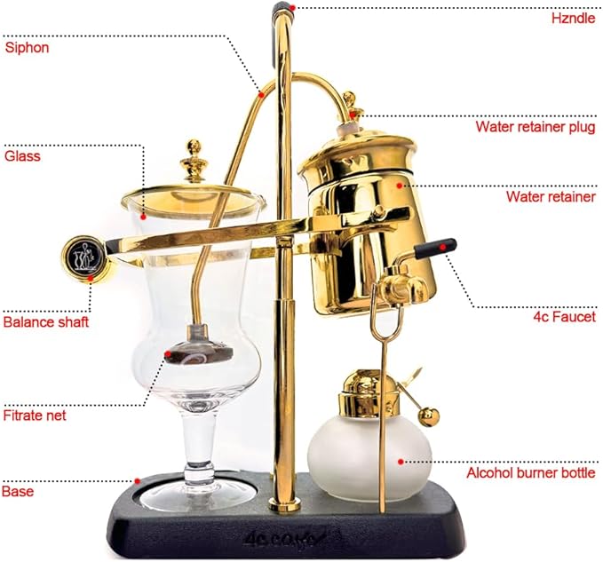 DS&DV Vintage Belgium Pot Luxury Family Balance Syphon Siphon Coffee Maker,Gold Color Belgium Pot for Camping and Traveling Personal Coffee Bar (Gold Coffee Maker)