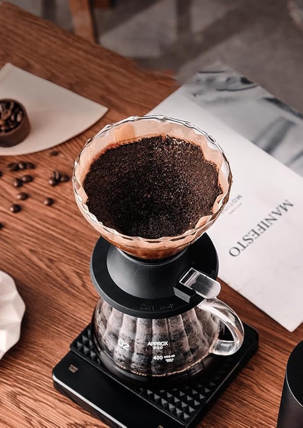 BeeCa Clever Coffee Dripper, Glass Coffee Maker with One-Switch Control for French Press & Drip Styles, Beginner-Friendly All-in-One Brewing System, Includes Paper Filters (Black-Clean)