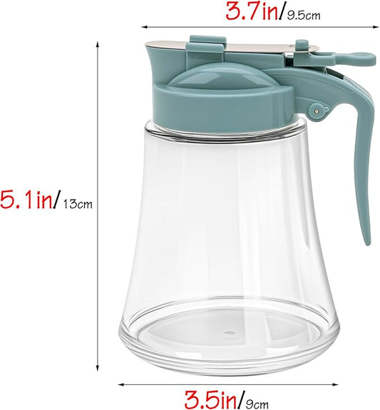 12 Oz Syrup Dispenser – No-Drip Pourers for Maple Syrup, Oil Dispenser Bottle with Non-Slip Handle, Honey Jar & Sirop Container, Reusable Syrup Bottle for Kitchen (Blue)