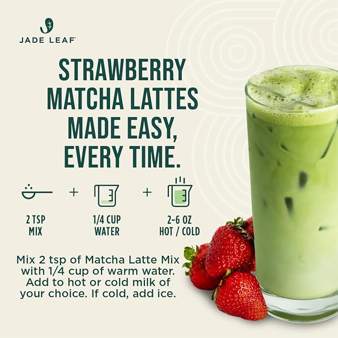 Jade Leaf Matcha Organic Premium Ceremonial Grade Matcha Green Tea Powder - Japanese - Culinary, Ingredient, Ceremonial Barista Teahouse, Latte, Collagen, 5.3 Ounce (Pack of 1), Strawberry Matcha Latte