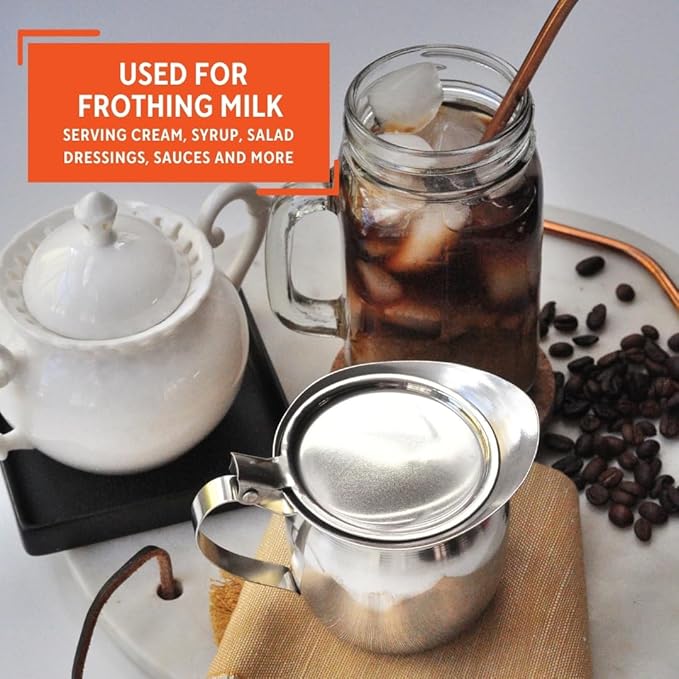 IMUSA USA Stainless Steel Creamer with Cover, 10oz, 10 ounces, Silver