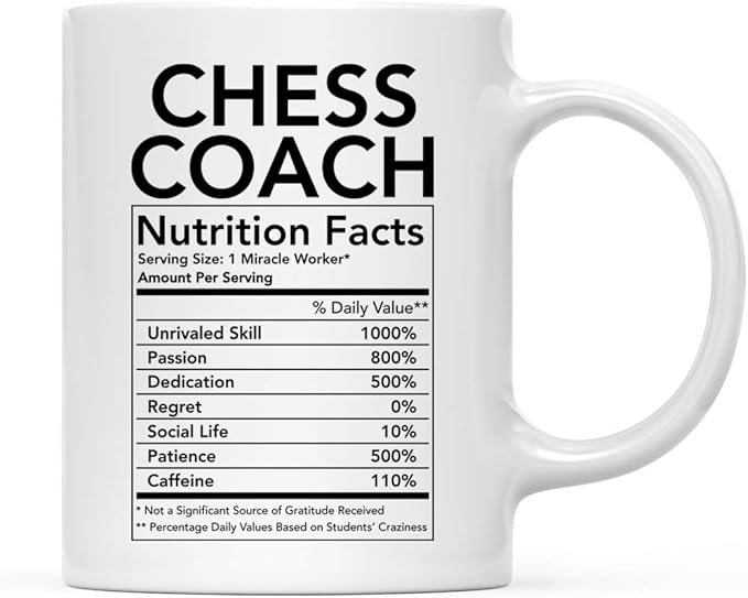 Andaz Press Funny 11oz. Ceramic Coffee Tea Mug Thank You Gift, Chess Coach Nutritional Facts, 1-Pack, Novelty Gag Birthday Christmas Gift Ideas Coworker