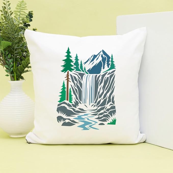 FINGERINSPIRE 4PCS Mountains Waterfalls Stencils with 1Pc Brush 8.3x11.7inch Mountain Landscape Stencils Waterfalls Nature Scenery Painting Template for Painting on Wood Wall Fabric Furniture