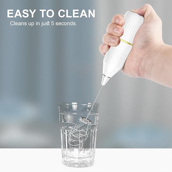 Milk Frother Handheld, Multi-Functional Electric Frother & Mixer | Compact Design for Easy Storage | Easy Clean | for Coffee, Latte, Matcha, Protein Shakes, Eggs | Kitchen Gift Idea (White)