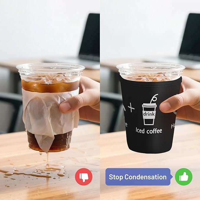 Iced Coffee Sleeve Reusable Cup Sleeves for Cold Drinks Neoprene Koozie Cozy Plastic Cup Covers for Drinks, Happy Me