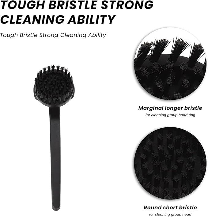 Topyond Espresso Coffee Machine Cleaning Brush, 360° Coffee Grinder Brush with Detachable Head, Nylon Bristles Barista Tool, Group Head Brush for 51mm 54mm Coffee Maker