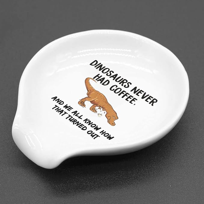 Funny Coffee Quote Dinosaurs Never Had Coffee Ceramic Coffee Spoon Holder-Coffee Spoon Rest -Coffee Station Decor Coffee Bar Accessories-Coffee Lovers Gift for Women and Men