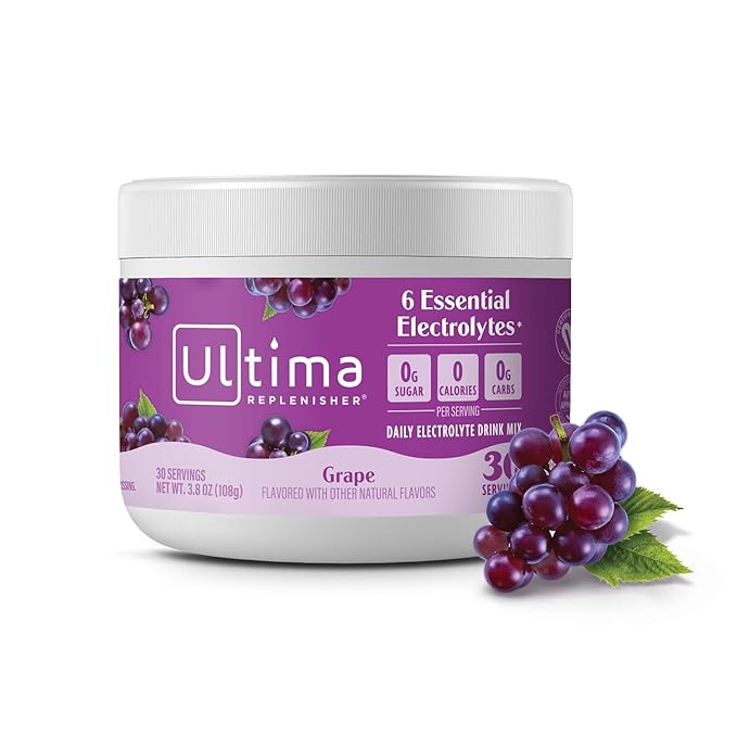 Ultima Replenisher Daily Electrolyte Powder Drink Mix – Sugar Free – Grape, 30 Servings – Hydration Powder with 6 Key Electrolytes and Trace Minerals – Keto Friendly, Vegan, Non-GMO