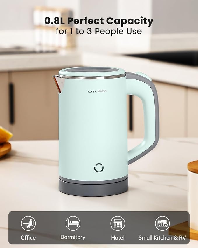 Small Electric Kettle Stainless Steel, 0.8L Portable Tea Kettle Auto Shut-off, Low Power Hot Water Kettle for Camping, Travel, Office and More