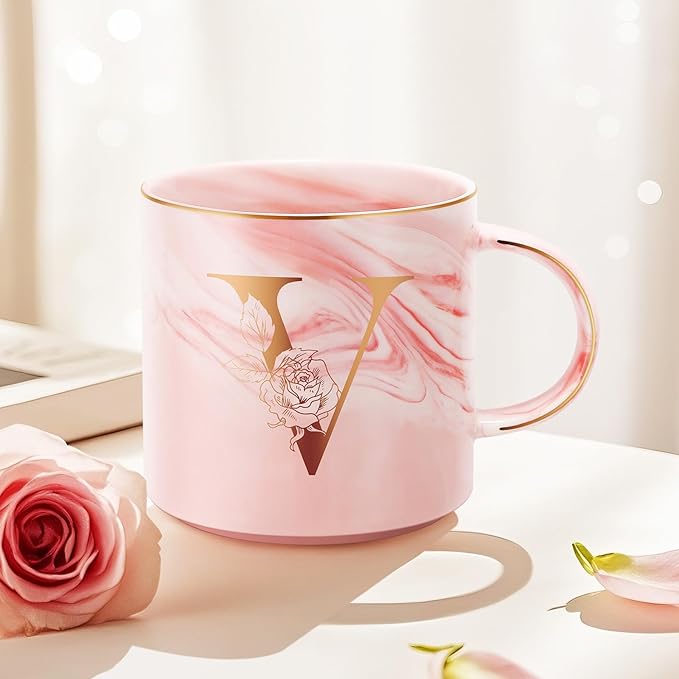 Valentines Day Gifts for Her, Anniversary Birthday Galentines Gifts for Women Mom Grandma Friend Sister Wife Teacher Coworker, Personalized Initial Customized Gift Monogrammed A-Z Coffee Mug 12 OZ(V)