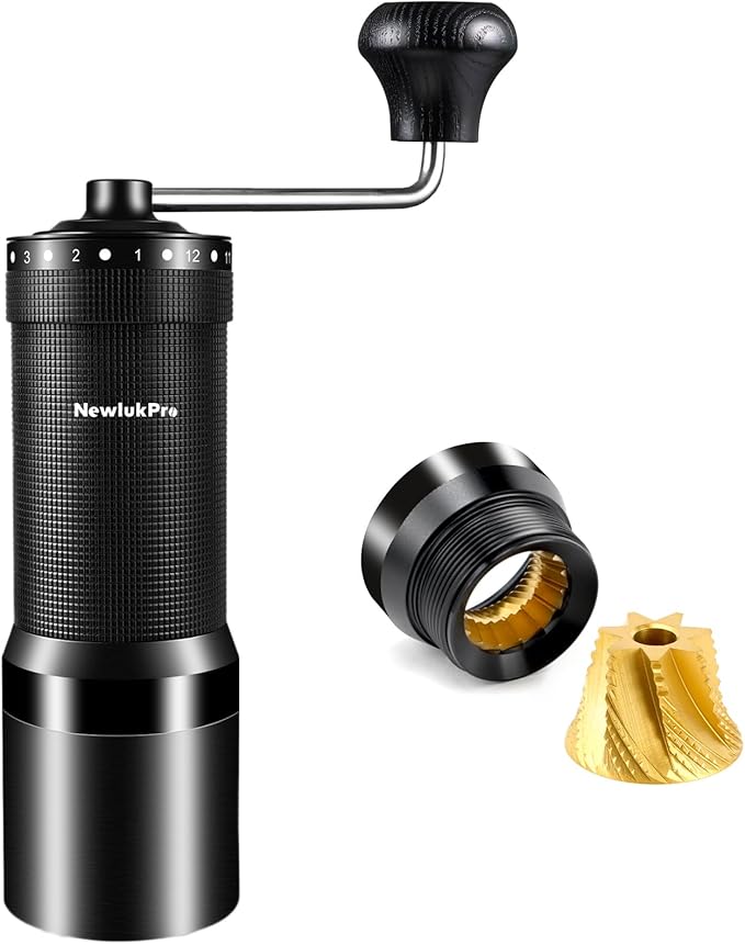 NewlukPro M7 Pro Manual Coffee Grinder,Titanium Coating Conical Burr,Hand Coffee Grinder with External 72 Grinding Scales,All-round Hand Grinder for Pour Over Drip French Press Espresso (Black)