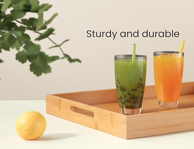 Bamboo Set of 2 Serving Tray with Handles,Decorative Trays Platter,Breakfast Tray in Bed,Food Drinks Tray for Eating,Working,Storing(Natural)