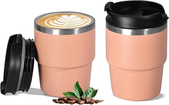 6oz Vacuum Insulated Espresso Cup Set of 2, Espresso Shot Cup for Coffee, Double Wall Stainless Steel Mini Tumbler Shot Glasses with Lid