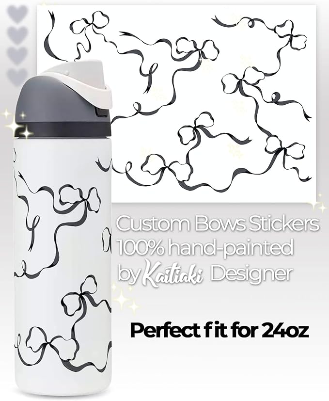 Bows Stickers for Custom Owala Accessories - Cute Tumbler Decals, Fits 24oz Urban Outfitters Owala Bottles (Ocean Breeze Bow, Black)